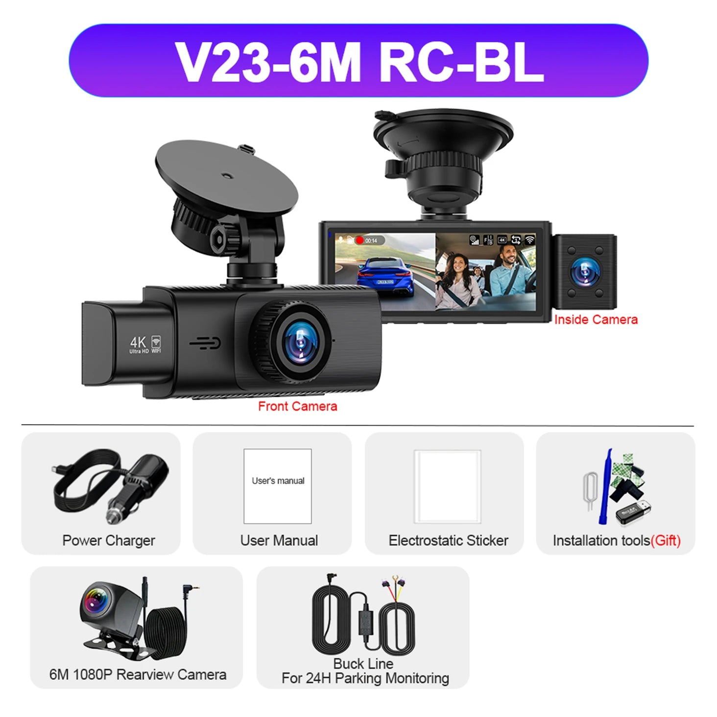 3-Channel 4K Dash Cam with WiFi, GPS & Night Vision
