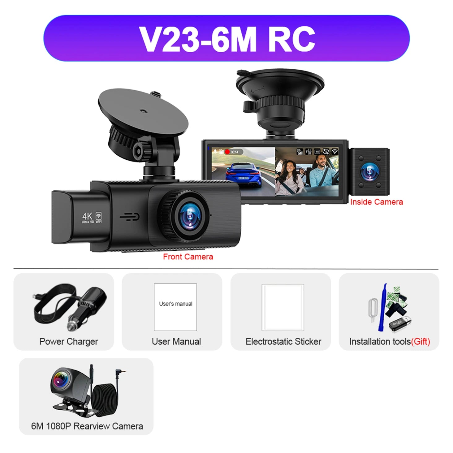 3-Channel 4K Dash Cam with WiFi, GPS & Night Vision