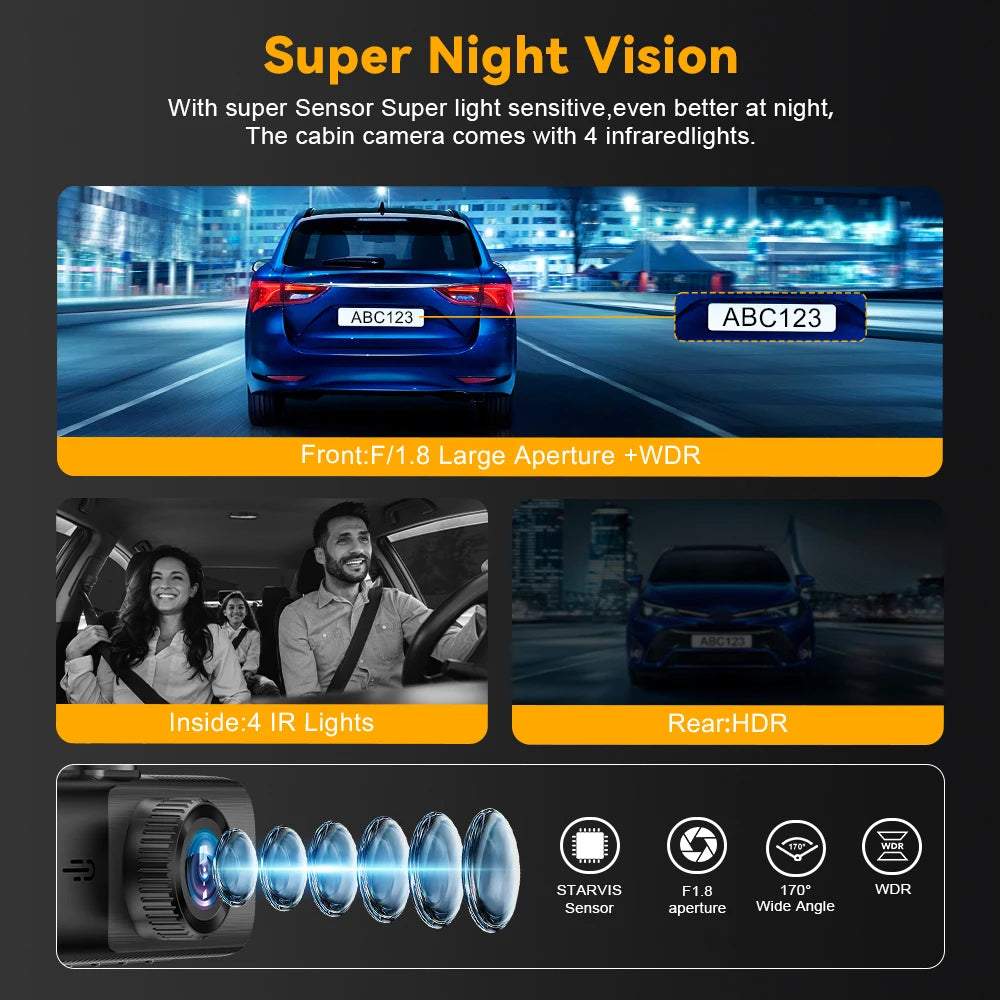3-Channel 4K Dash Cam with WiFi, GPS & Night Vision