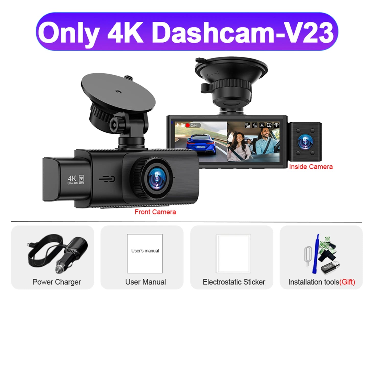 3-Channel 4K Dash Cam with WiFi, GPS & Night Vision